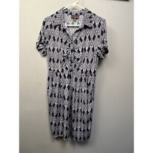 Fenn Wright Manson Shirt Dress Womens Size‎ 8 Navy Blue White Stretch Pockets